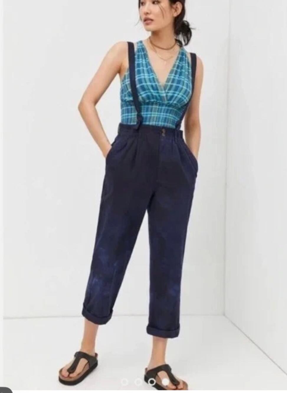 Anthropologie Pilcro Tapered Suspender Pants Tie Dye Blue Small